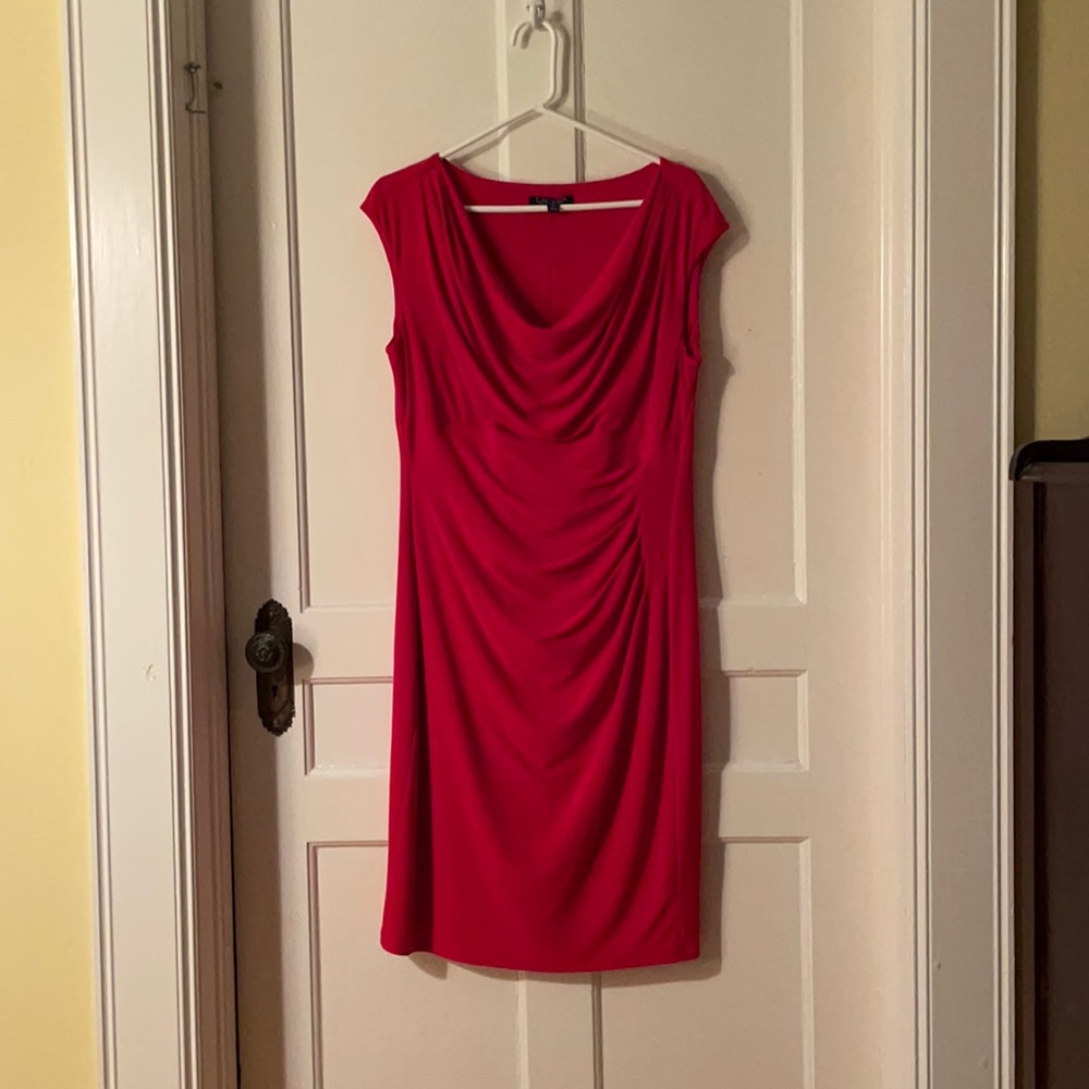 Ralph Lauren Red Bodycon Ruched Dress